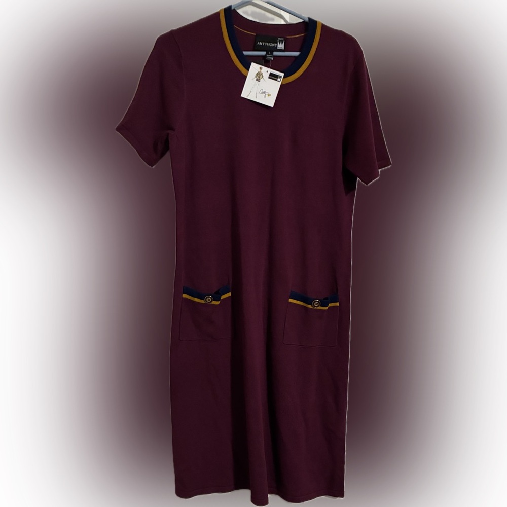 Antthony Burgundy Dress with Navy and Gold Trim